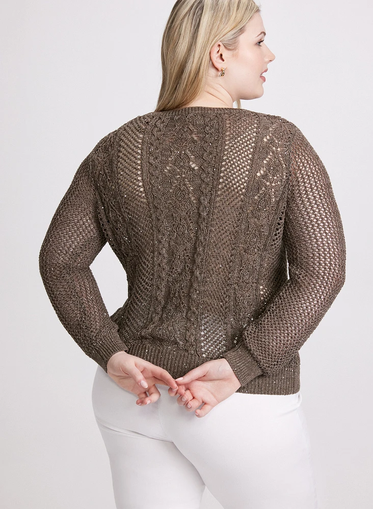 Sequin Detail Openwork Sweater