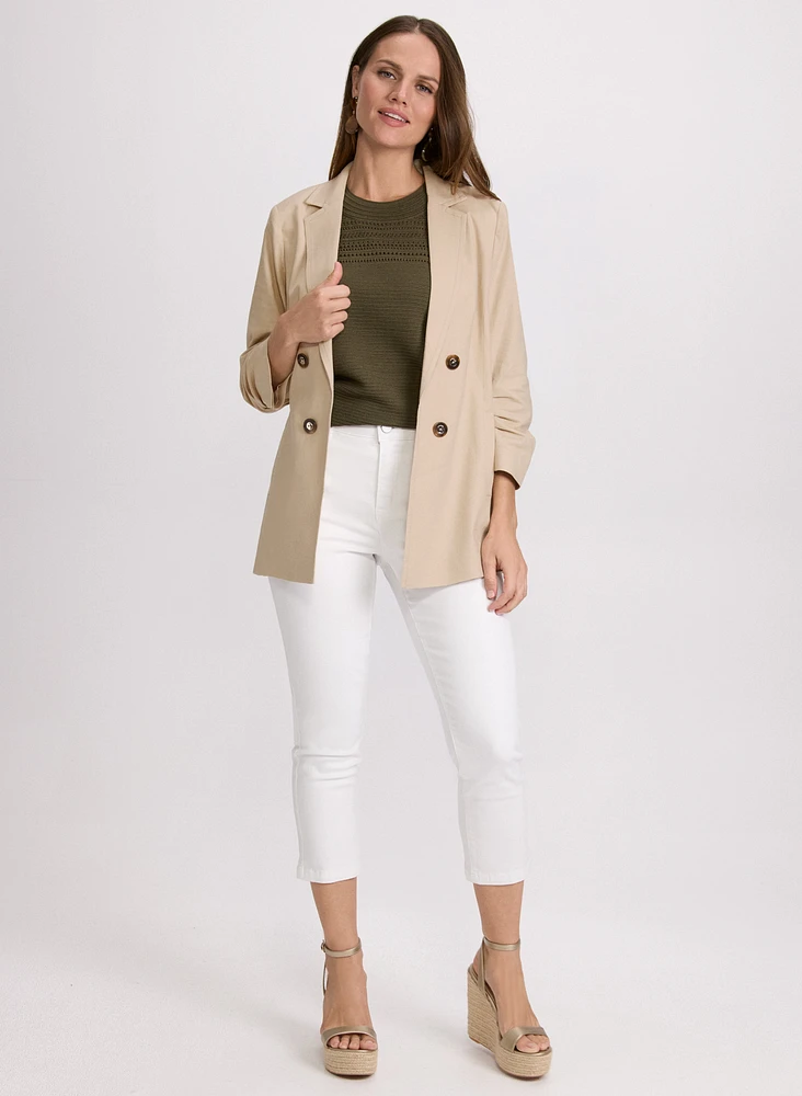Blazer en mélange de lin et capri en jean