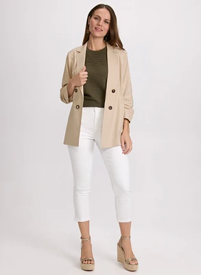 Blazer en mélange de lin et capri en jean