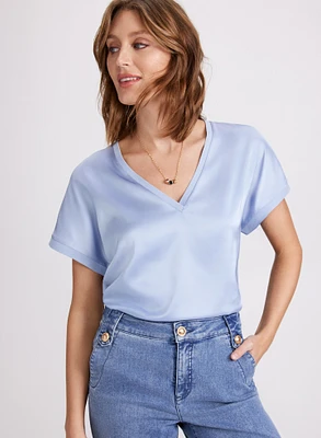 Blouse à encolure en V satin