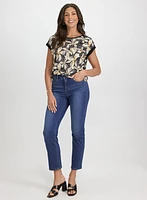 T-shirt floral à bordures unies