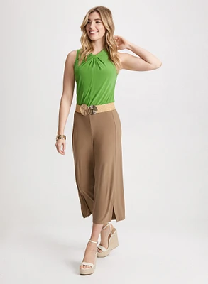 Sleeveless Halter Neck Top & Wide Leg Pull-On Capris