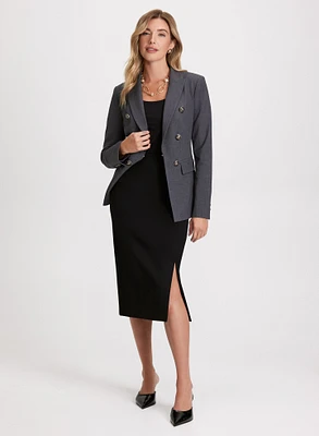 Rosette Detail Blazer & Front Slit Pencil Skirt