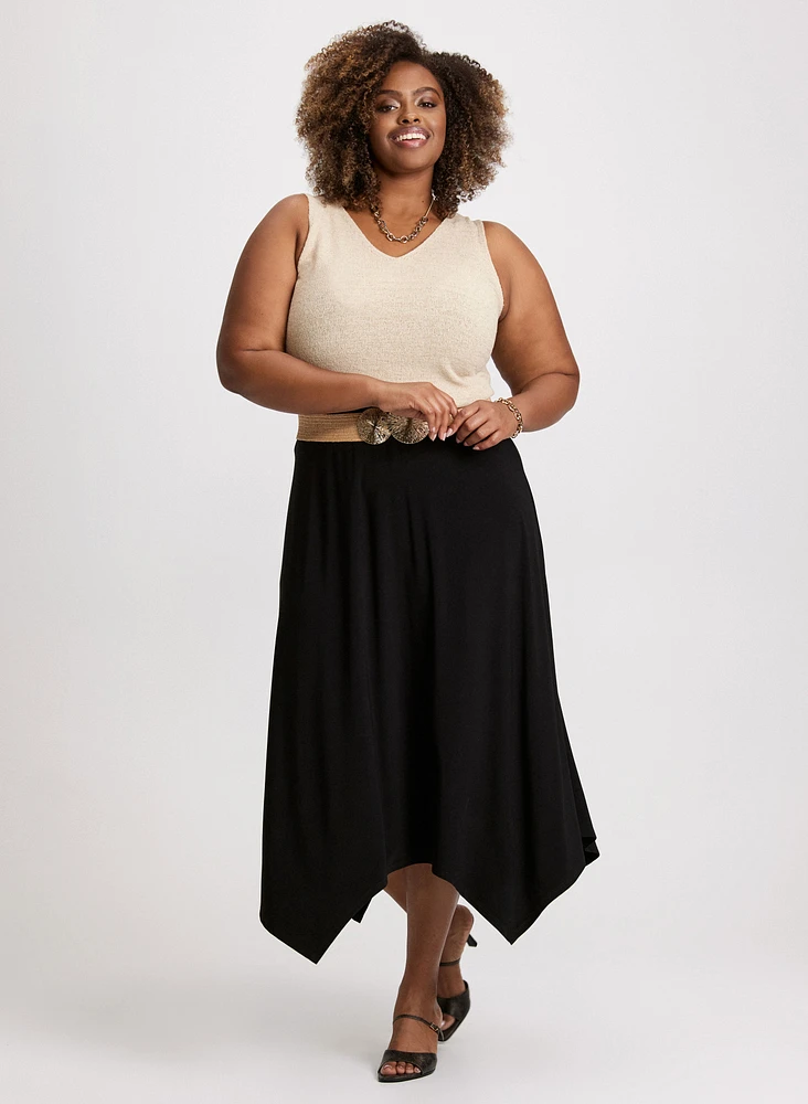 Knit V-Neck Tank Top & Asymmetric Hem Skirt