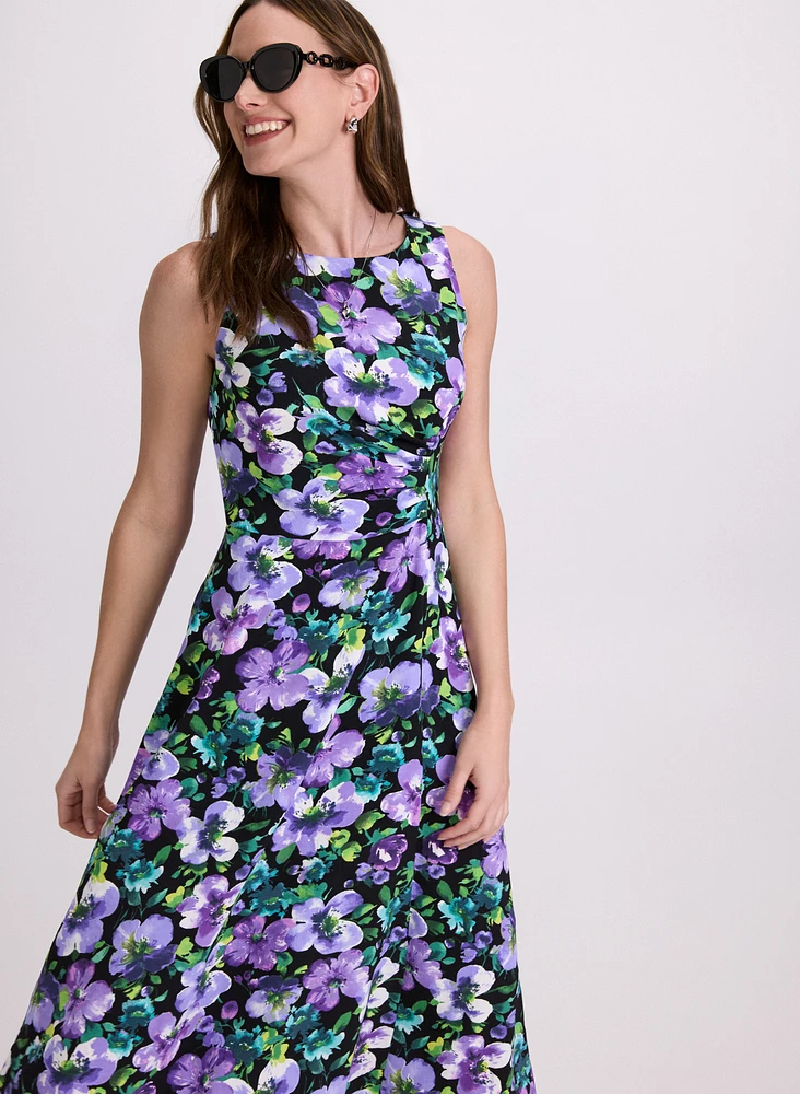 Robe midi florale froncée