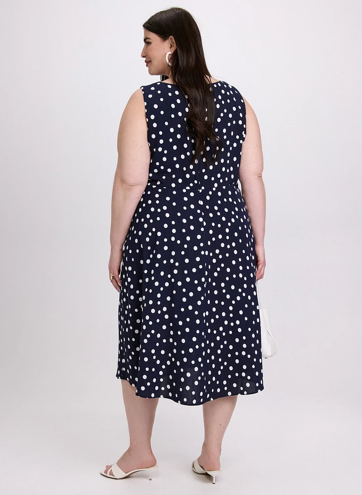 Ruched Waist Polka Dot Dress