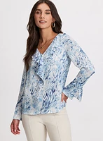 Animal Print Ruffle V-Neck Blouse