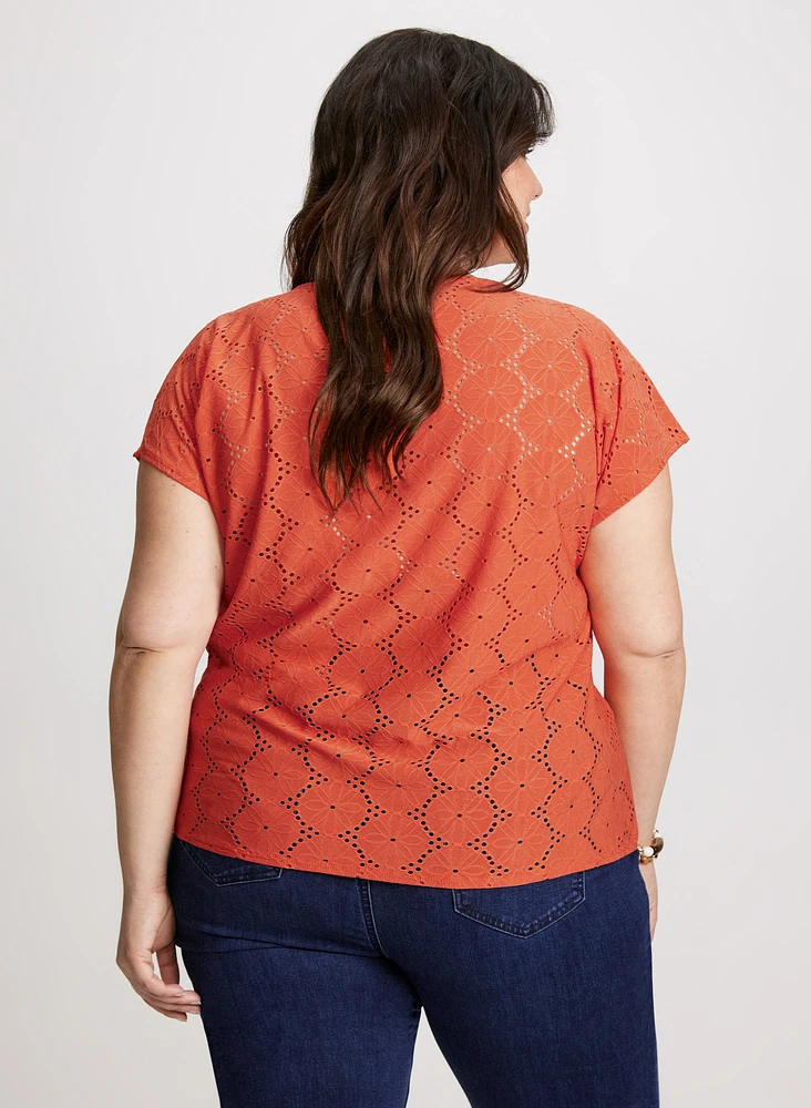 Tie-Front Eyelet Top