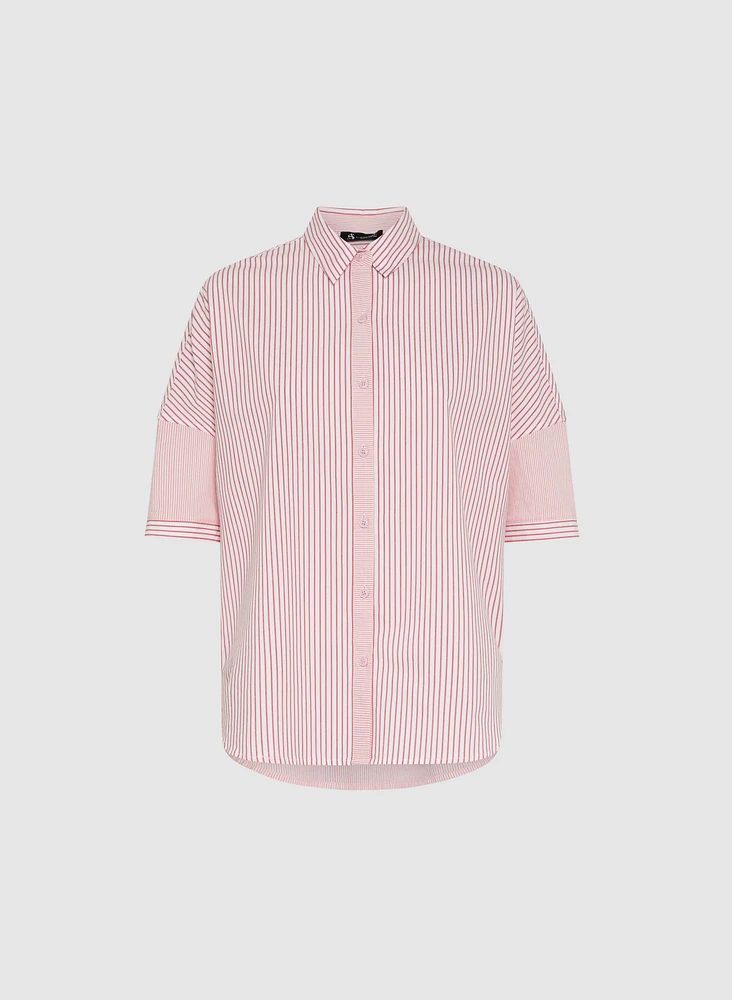 Blouse rayée en mélange de coton