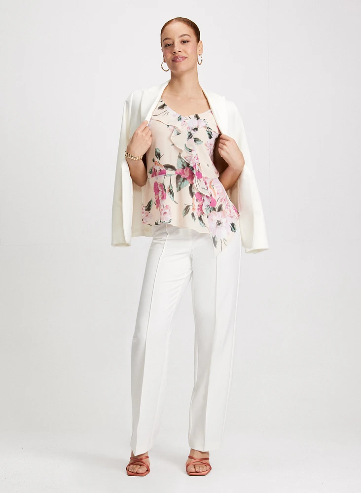 Single Button Jacket, Floral Blouse & Modern Fit Pants