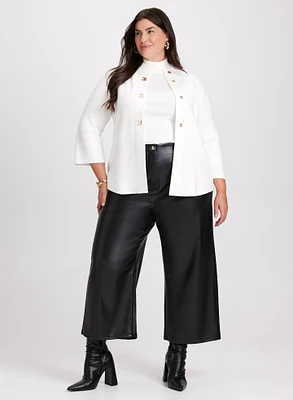 Short Sleeve Cardigan & Vegan Leather Wide-Leg Pants