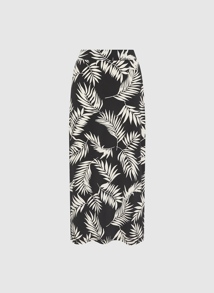 Leaf Print Midi Skirt