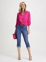 Linen-Blend Blouse & Rolled-Cuff Denim Capris