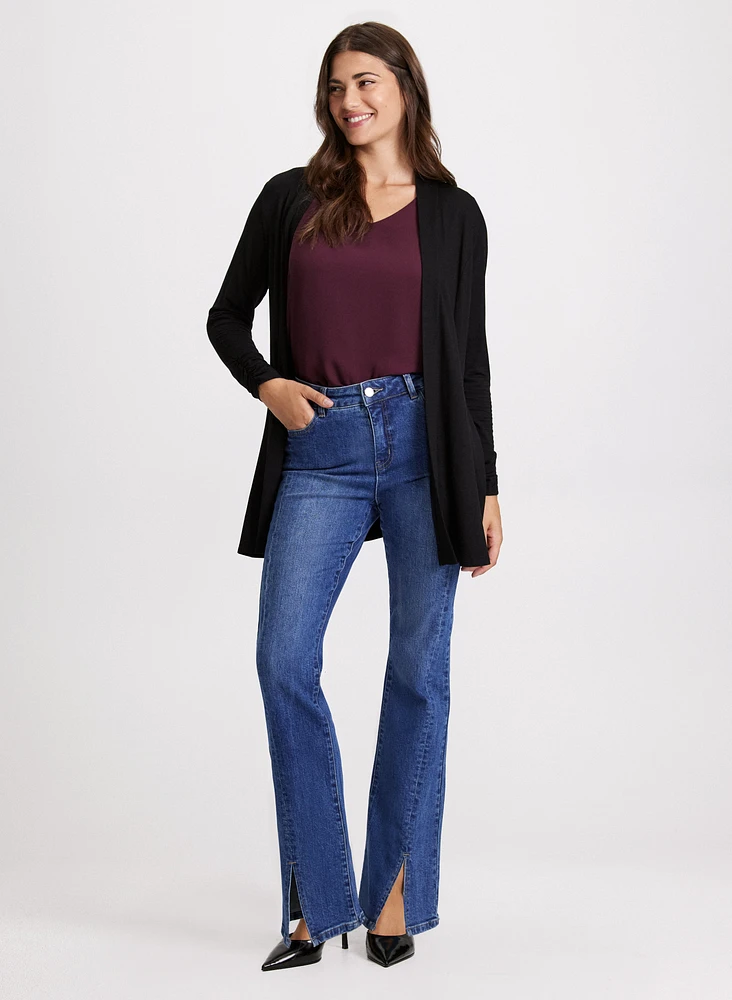 Open Front Top & Flared Slit Jeans