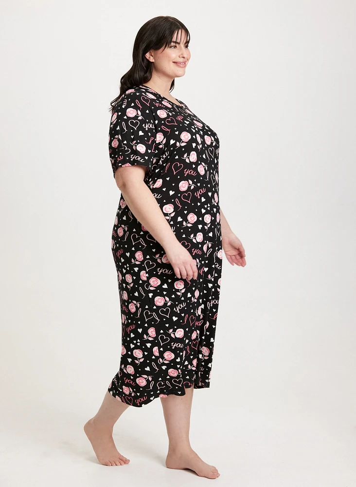 Short Sleeve Long Printed Nightgown