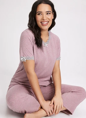 Lace Trim Polka Dot Pyjama Set