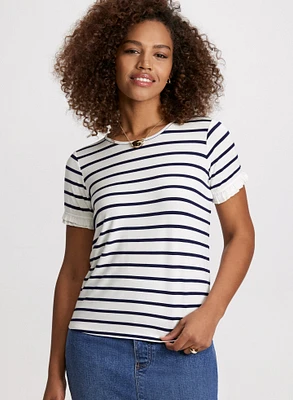 Striped Ruffle Trim T-Shirt