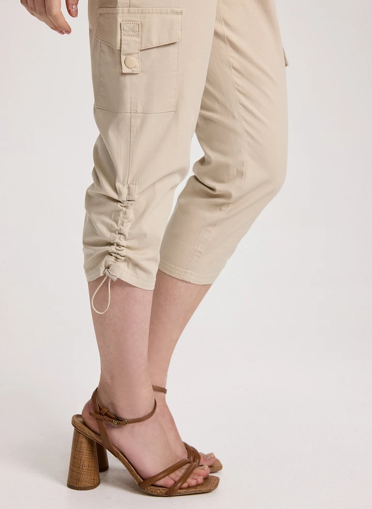 Cropped Drawstring Hem Cargo Pants