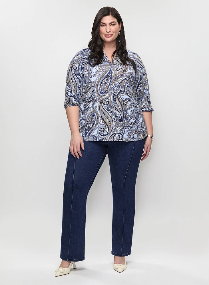 Balloon Sleeve Paisley Top & Pull-On Bootcut Jeans