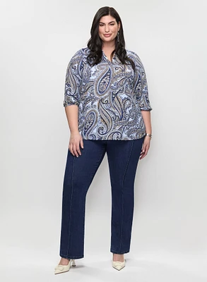 Balloon Sleeve Paisley Top & Pull-On Bootcut Jeans