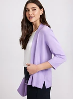 Ribbed Trim Open-Front Cardigan