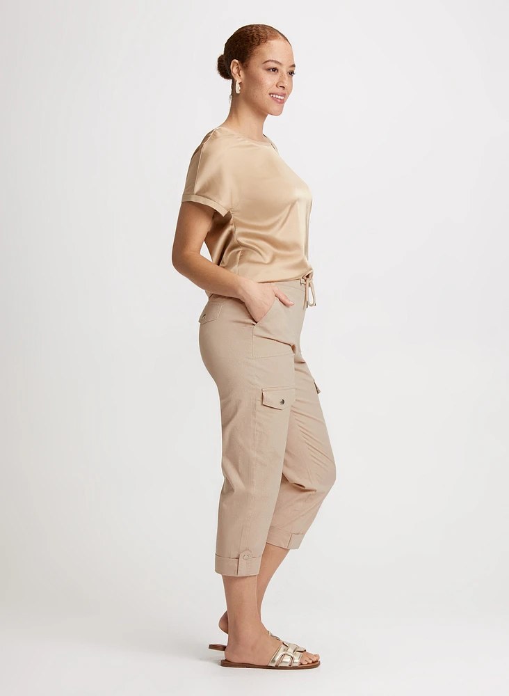 Cotton Drawstring Waist Cargo Capris