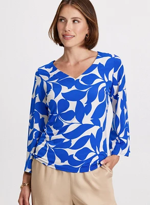 Leaf Print Bell Sleeve Top