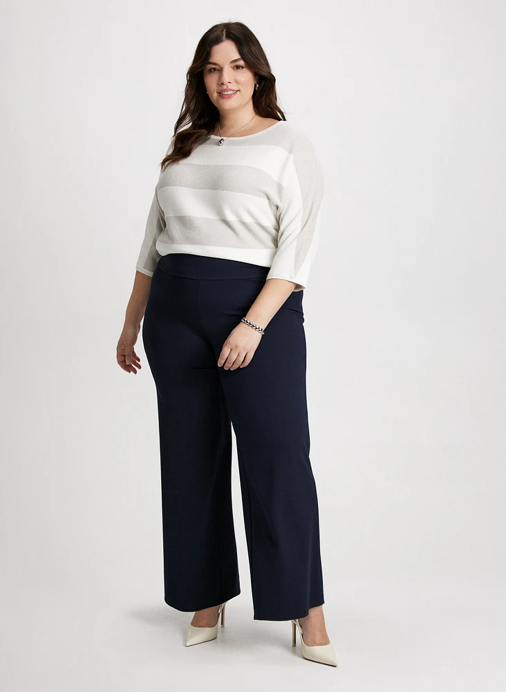 Striped Boat Neck Sweater & Pull-On Wide Leg Pants