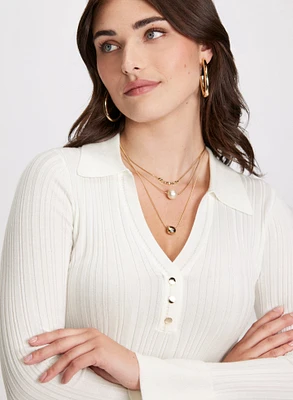 V-Neck Polo Sweater