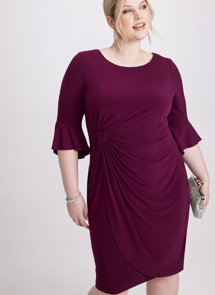 Flounce Sleeve Ruched Detail Dress