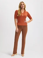 Pointelle Knit Sweater & Straight Leg Jeans