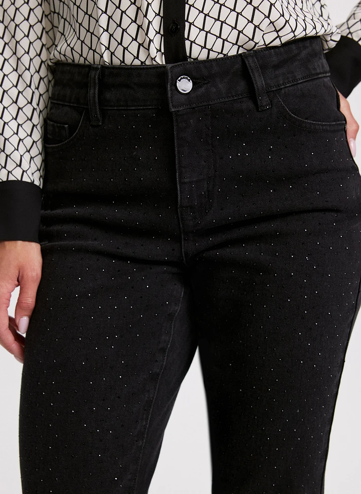 Rhinestone Detail Straight Leg Jeans