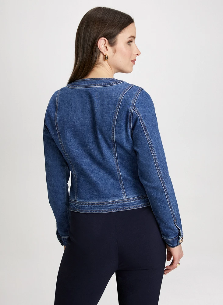 Button Trim Denim Jacket