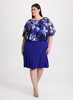 Short Floral Poncho-Effect Dress