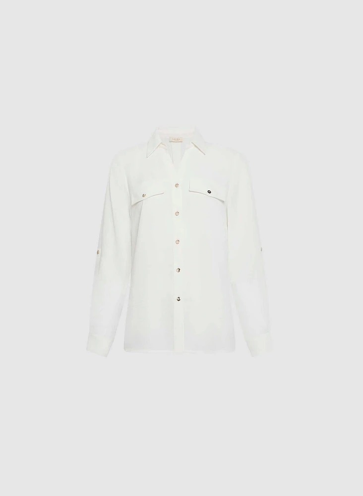 Crepe Button-Down Blouse