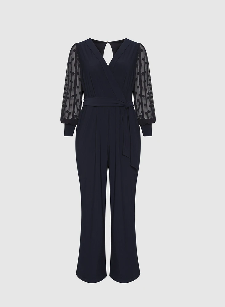 Sheer Polka Dot Sleeve Jumpsuit