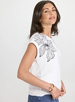 T-shirt à motif floral en esquisse