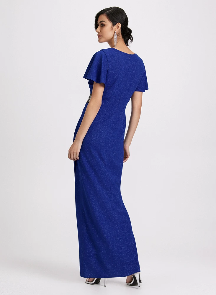 Flutter Sleeve Wrap-Over Dress