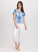 Leaf Print Flutter Sleeve Top