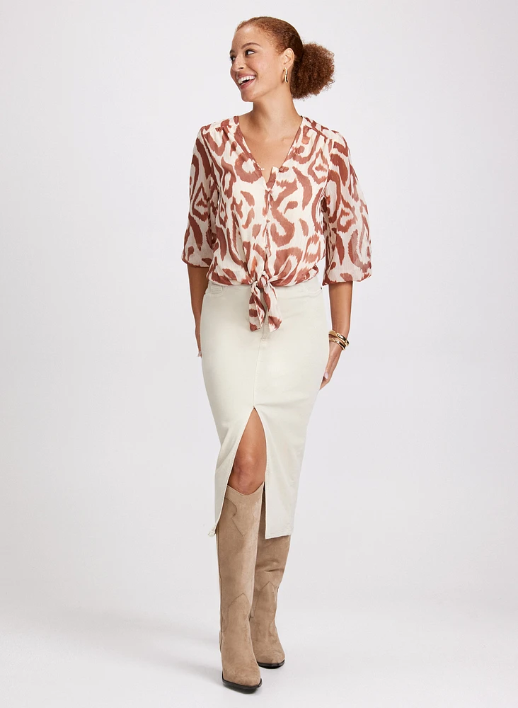 Abstract Tie-Front Blouse