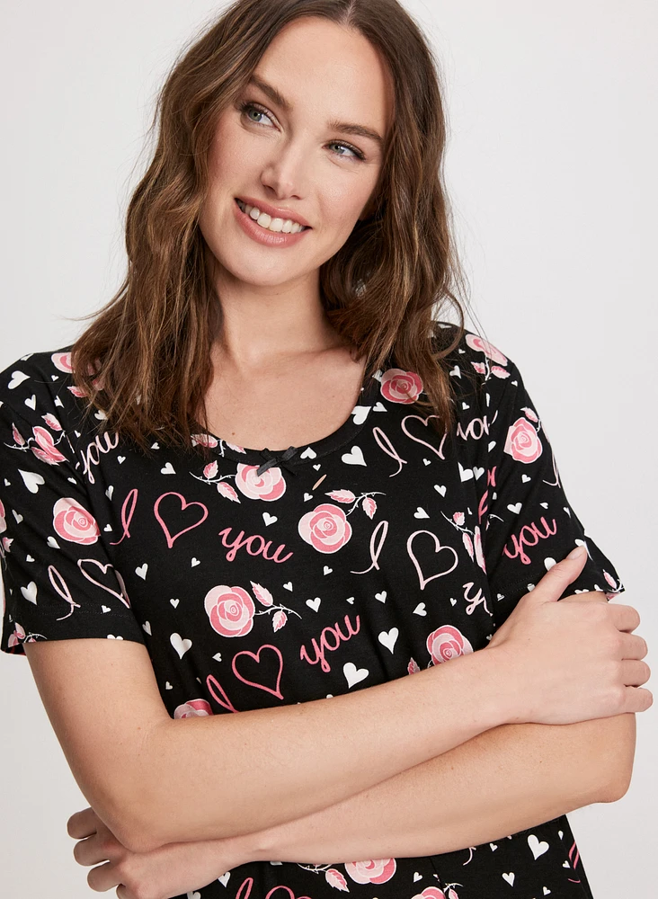 Short Sleeve Printed Nightgown