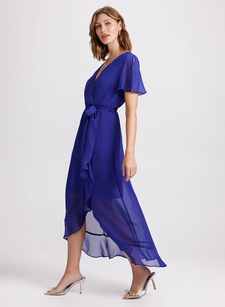 Flare Sleeve Wrap-Over Dress