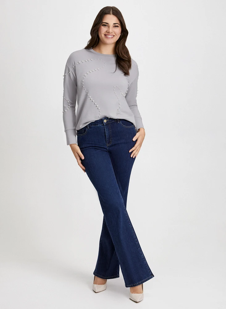 Pearl Detail Top & Bootcut Jeans