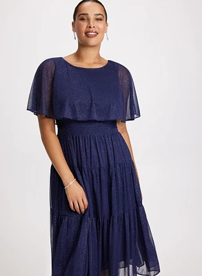 Glitter Chiffon Capelet Dress