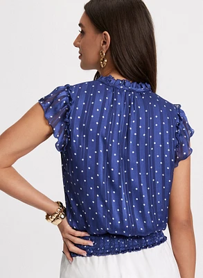 Polka Dot Print Smocked Blouse