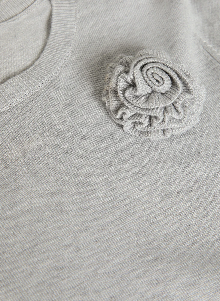 Rosette Detail Crew Neck Sweater