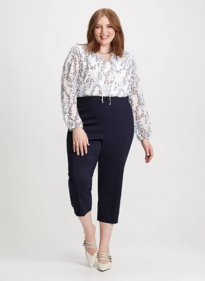 Puff Sleeve Floral Blouse & Bengaline Capris