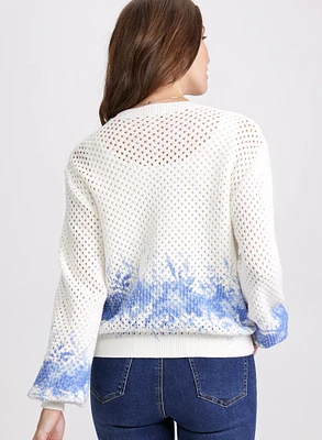 Printed Open Knit Cardigan