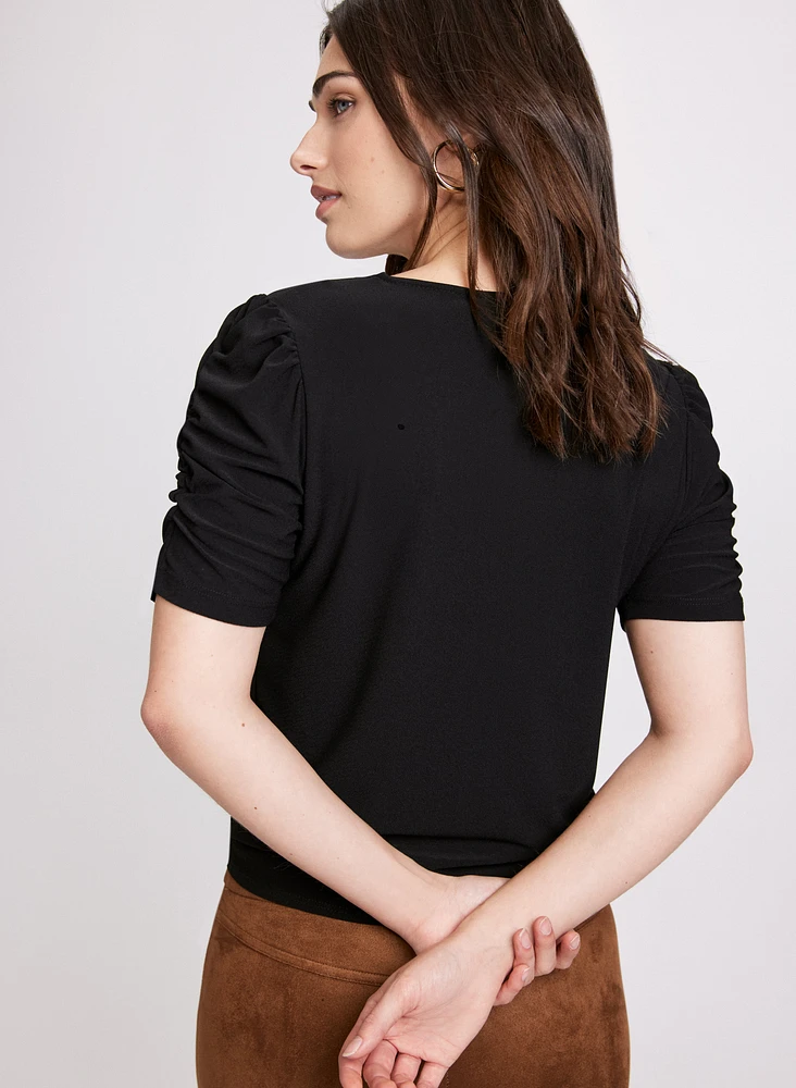 Button-Front Shirred Sleeve Top