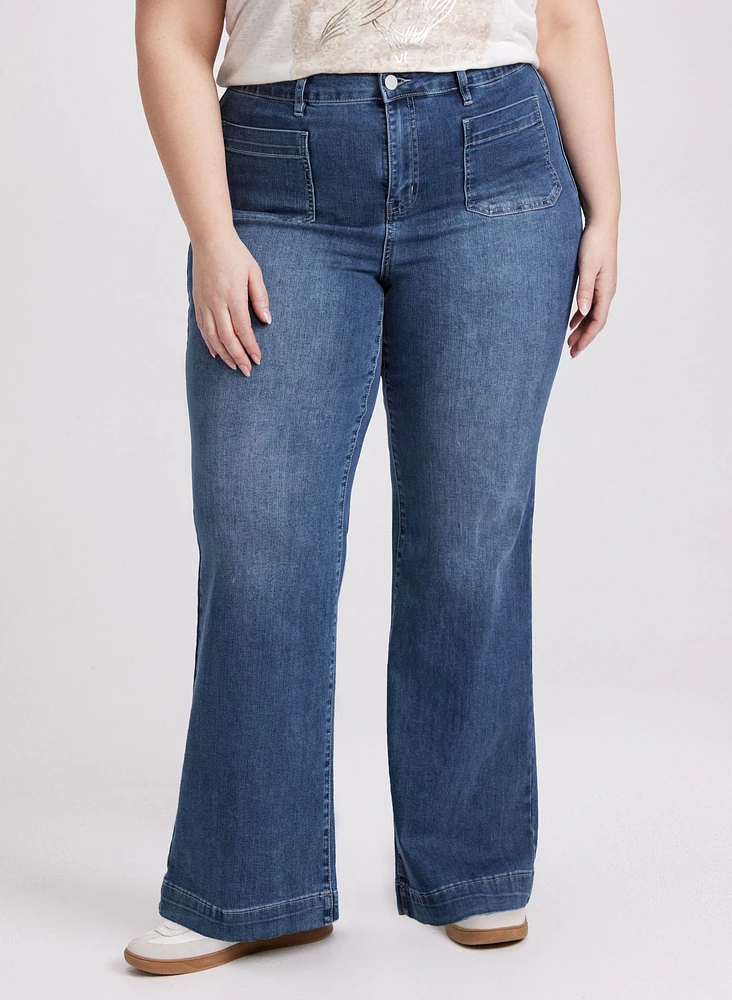 Patch Pocket Wide-Leg Jeans